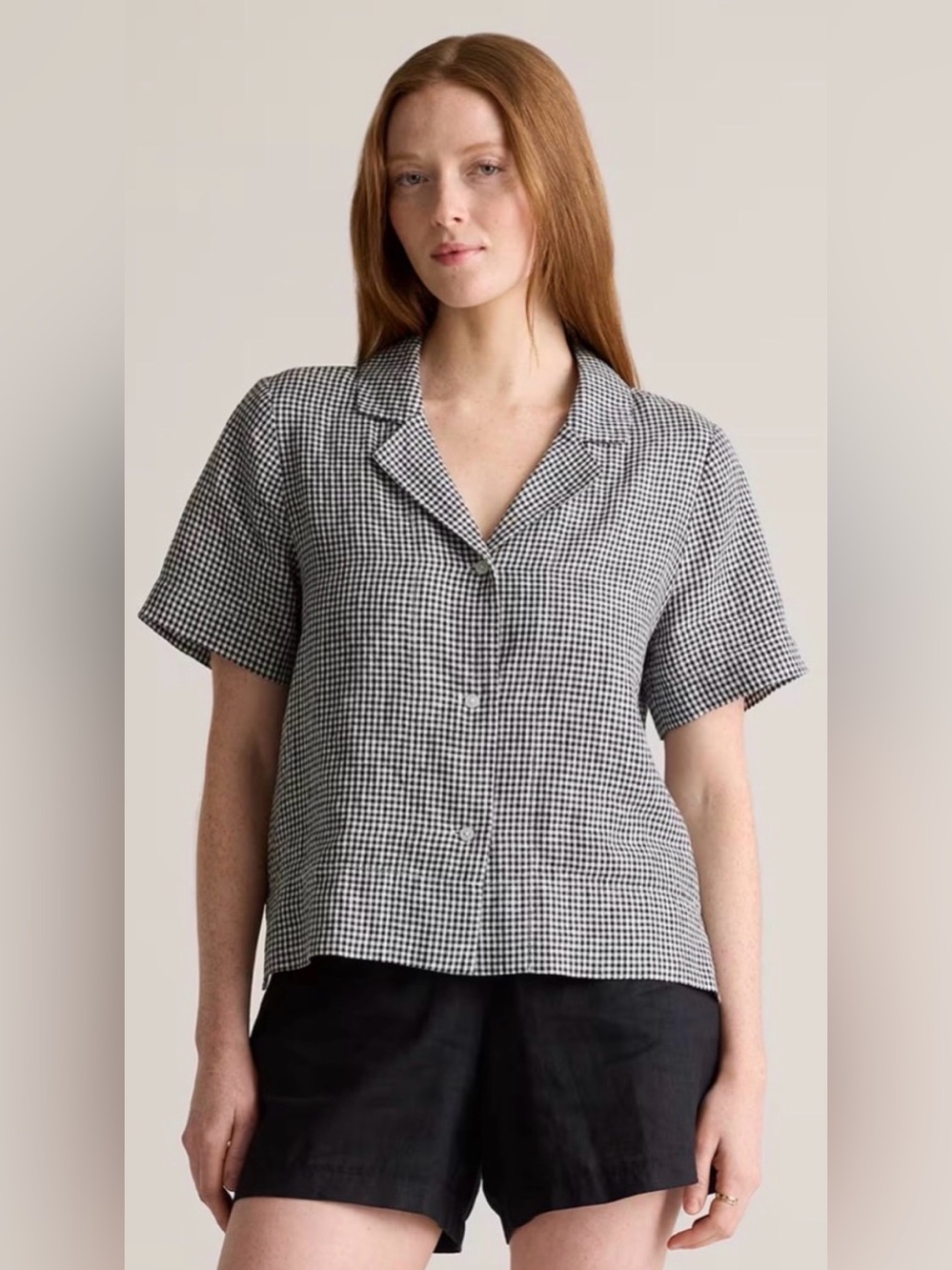 Quince Men’s Navy and White Gingham Short-Sleeve Button-Up Shirt